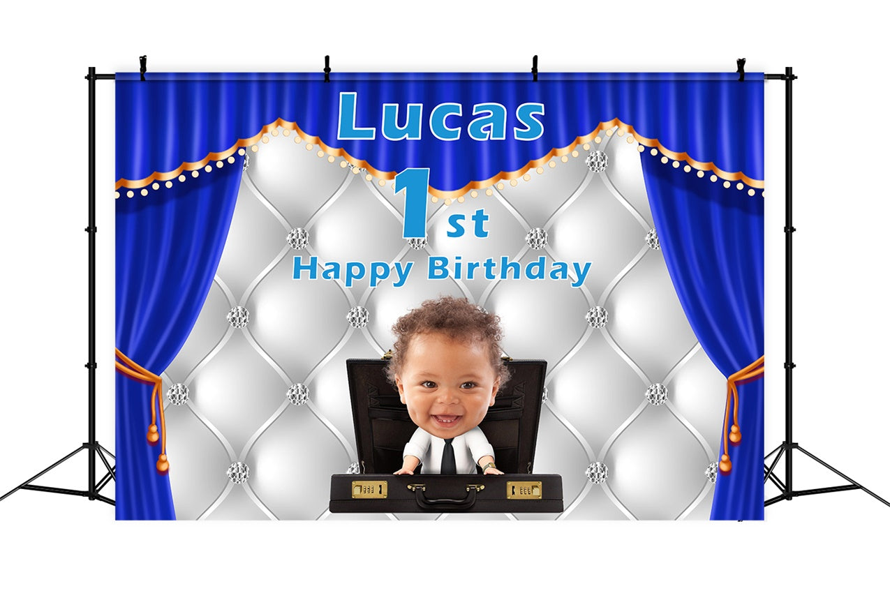 Personalized Birthday Backdrop Baby Boss Blue Curtain Backdrop UK RR12-93