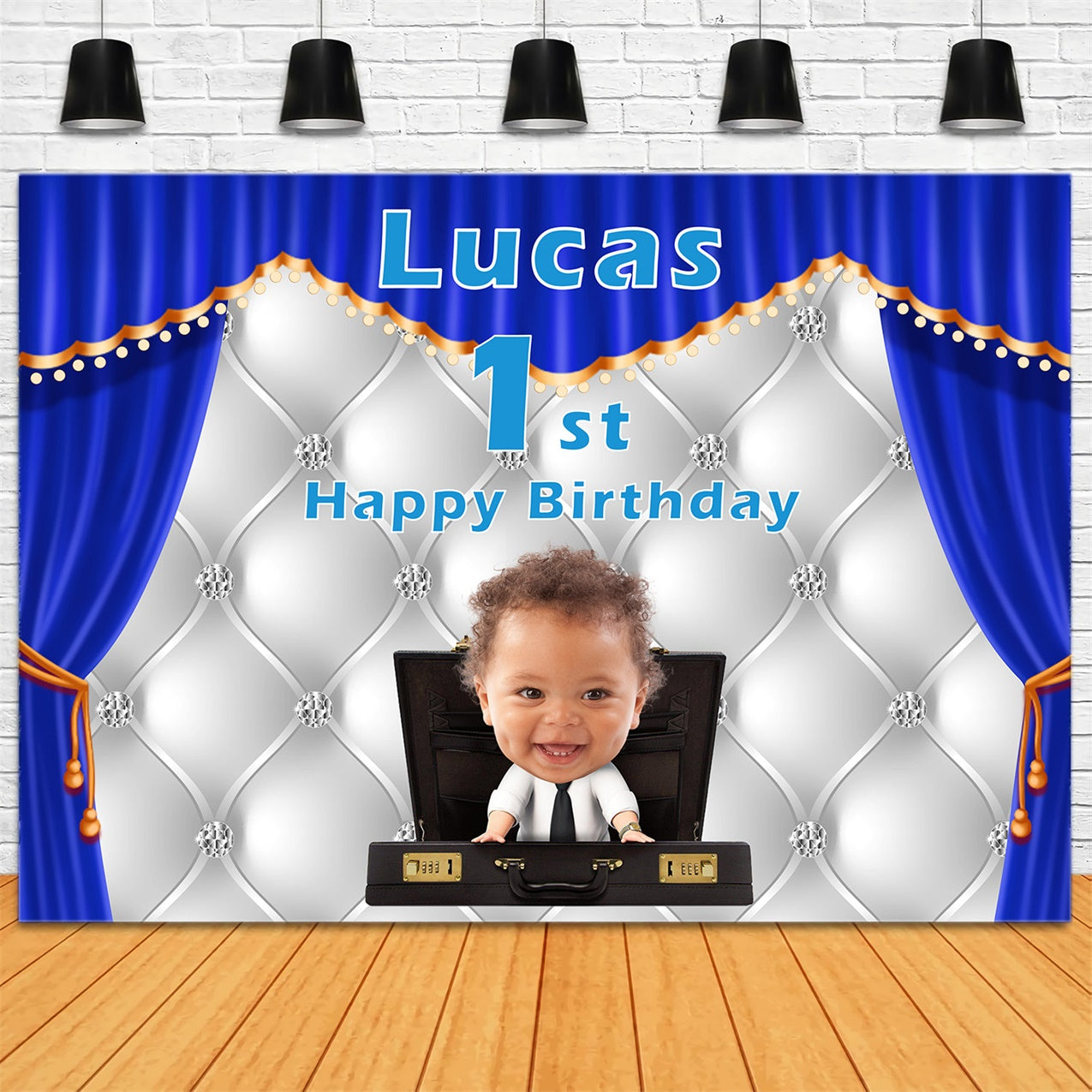 Personalized Birthday Backdrop Baby Boss Blue Curtain Backdrop UK RR12-93