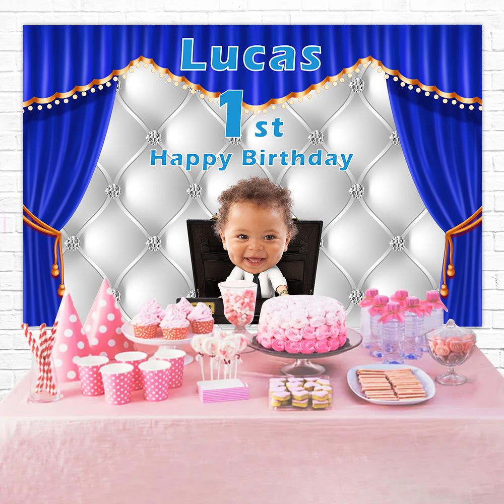 Personalized Birthday Backdrop Baby Boss Blue Curtain Backdrop UK RR12-93