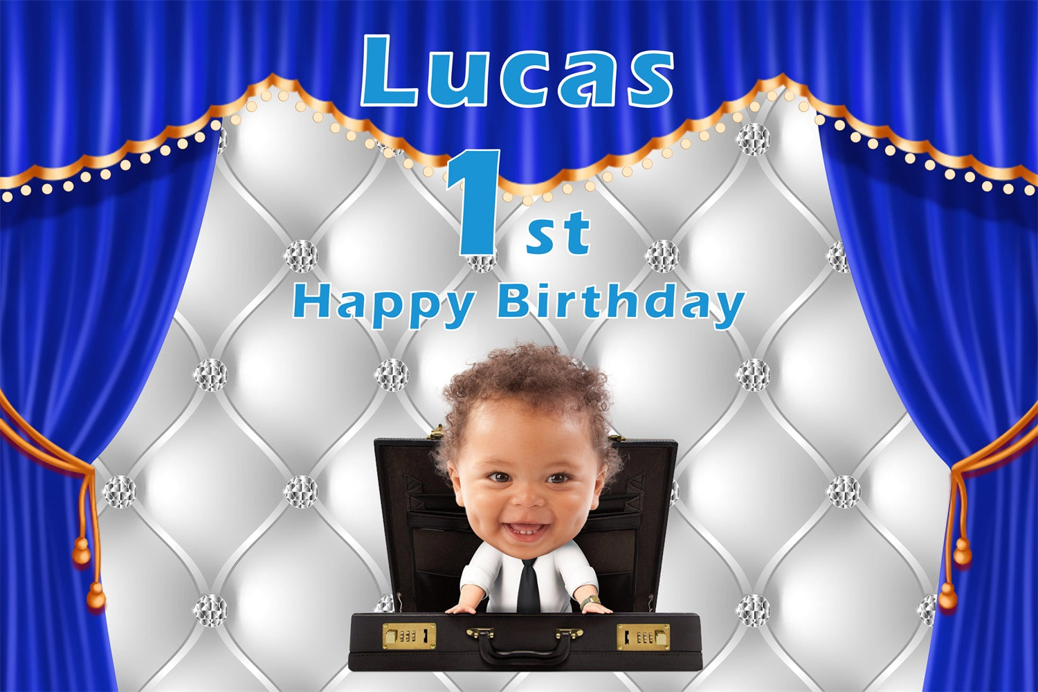 Personalized Birthday Backdrop Baby Boss Blue Curtain Backdrop UK RR12-93