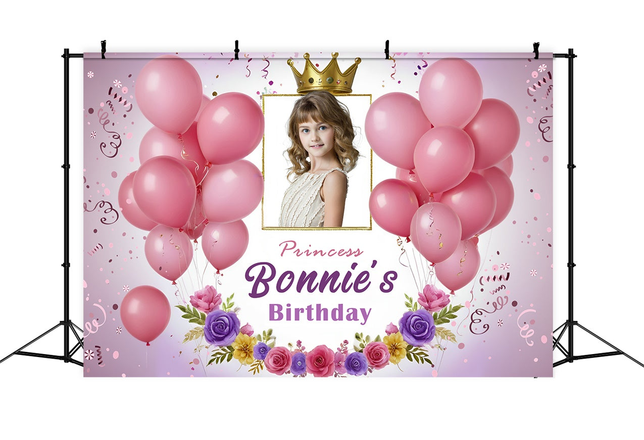 Customized Birthday Backdrop Princess Pink Floral Balloon Backdrop UK RR12-94