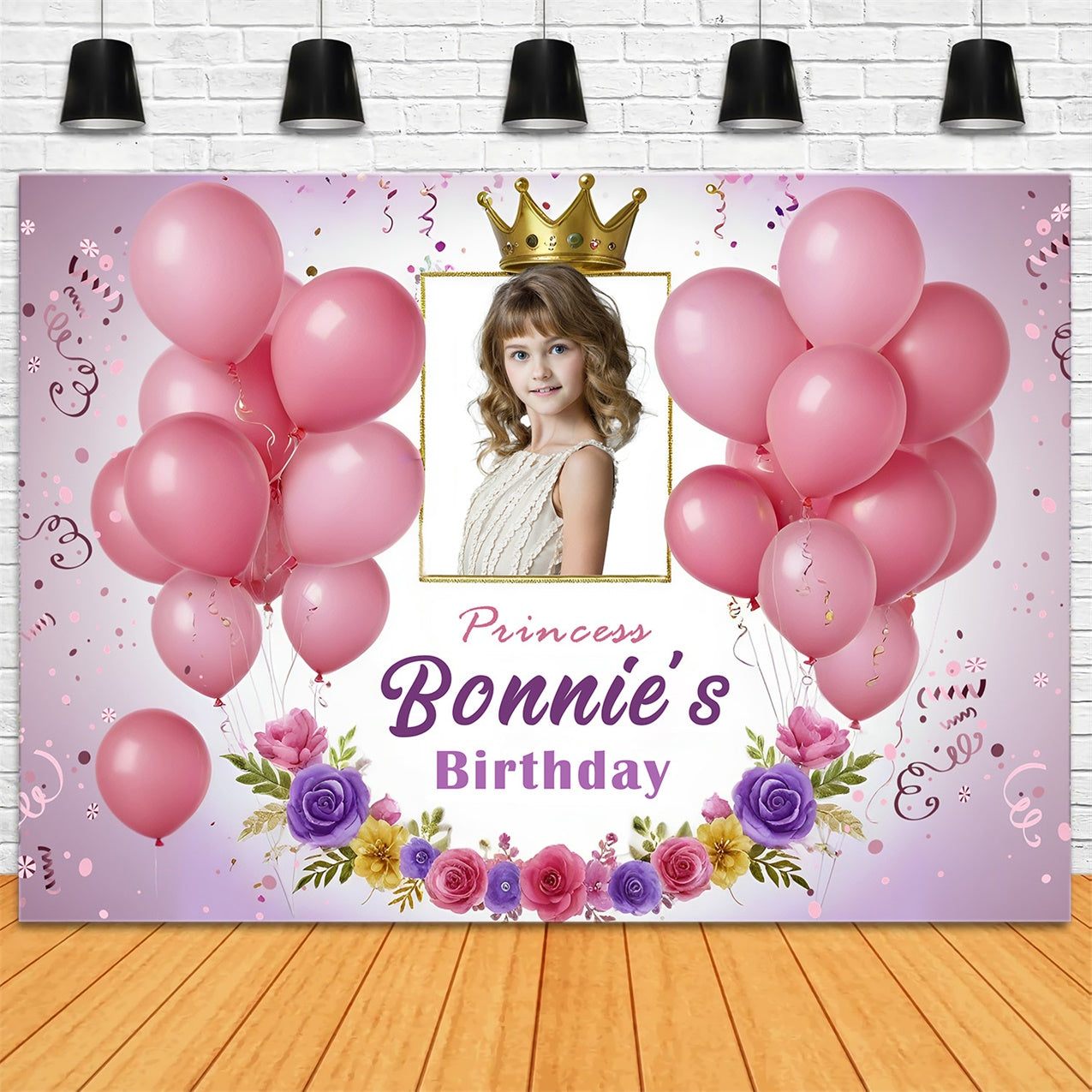 Customized Birthday Backdrop Princess Pink Floral Balloon Backdrop UK RR12-94