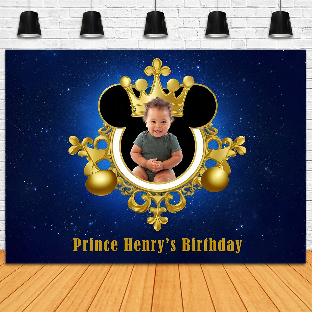 Personalized Birthday Photo Backdrop Blue Royal Crown Backdrop UK RR12-96