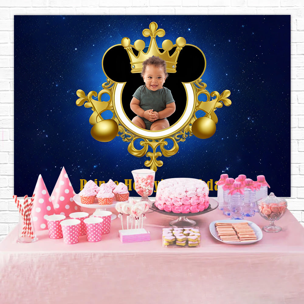 Personalized Birthday Photo Backdrop Blue Royal Crown Backdrop UK RR12-96