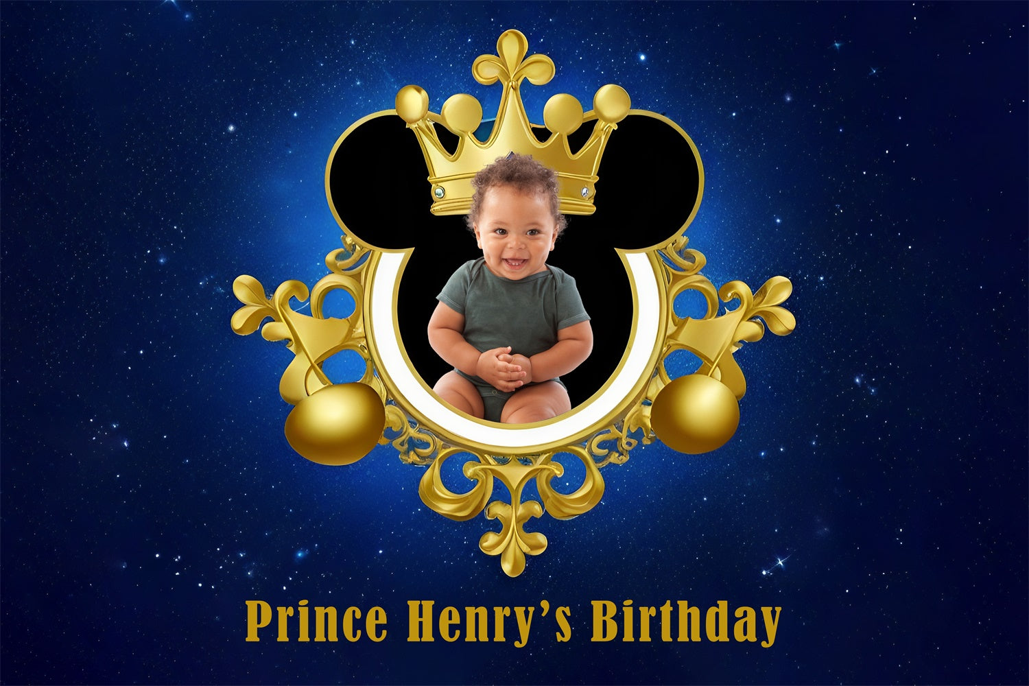 Personalized Birthday Photo Backdrop Blue Royal Crown Backdrop UK RR12-96