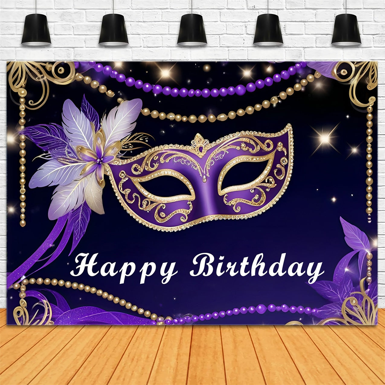 Birthday Backdrop Custom Purple Mask Celebration Backdrop UK RR12-97