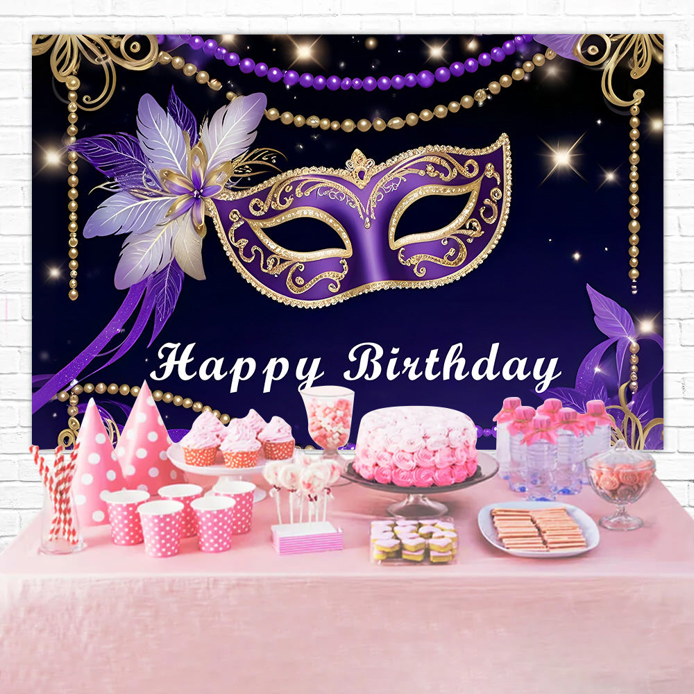 Birthday Backdrop Custom Purple Mask Celebration Backdrop UK RR12-97