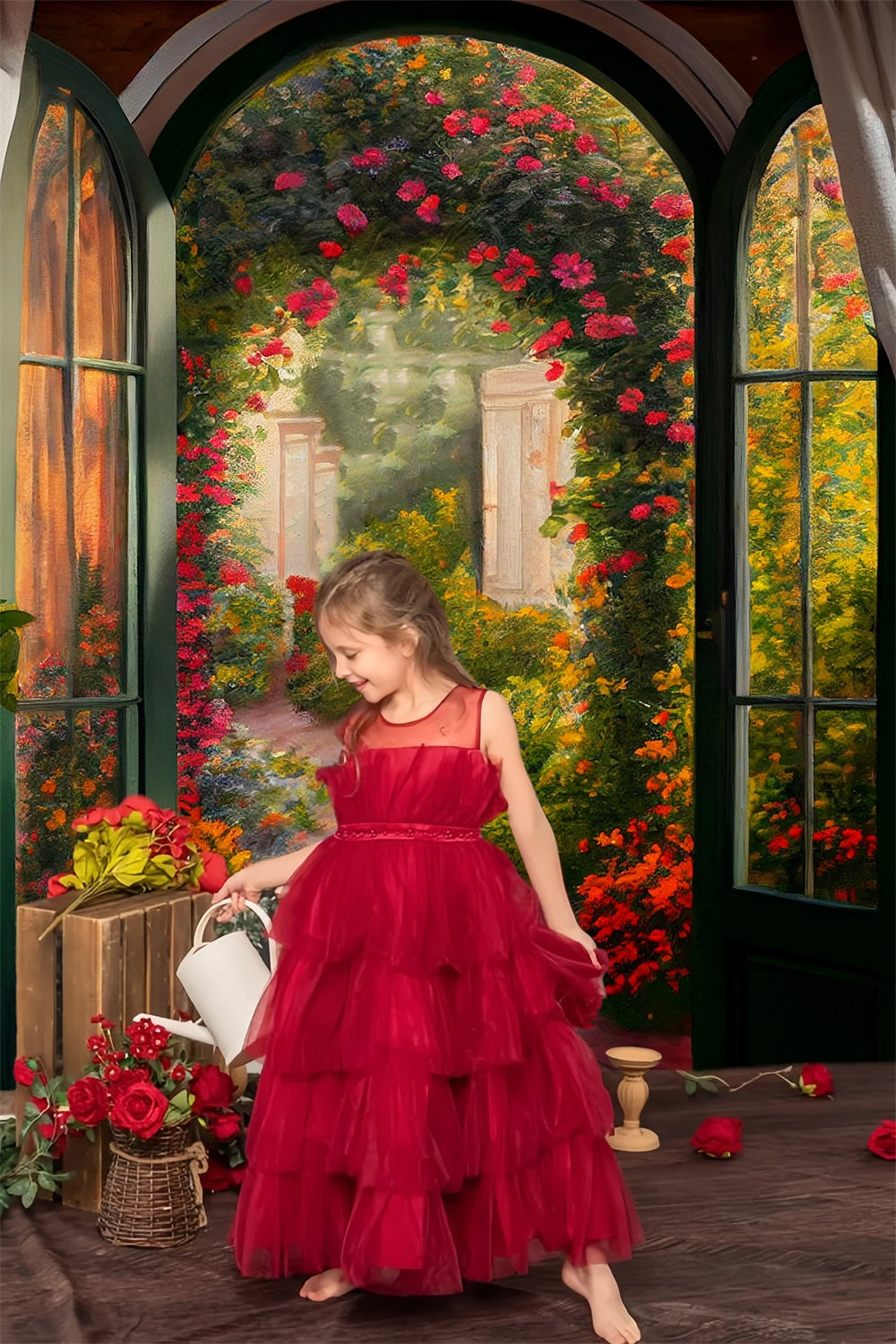 Spring Oil Painting Exquisite Elegant Home Rose Garden Backdrop RR3-12