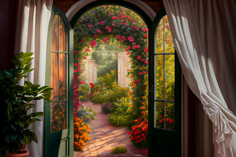 Spring Oil Painting Exquisite Elegant Home Rose Garden Backdrop RR3-12