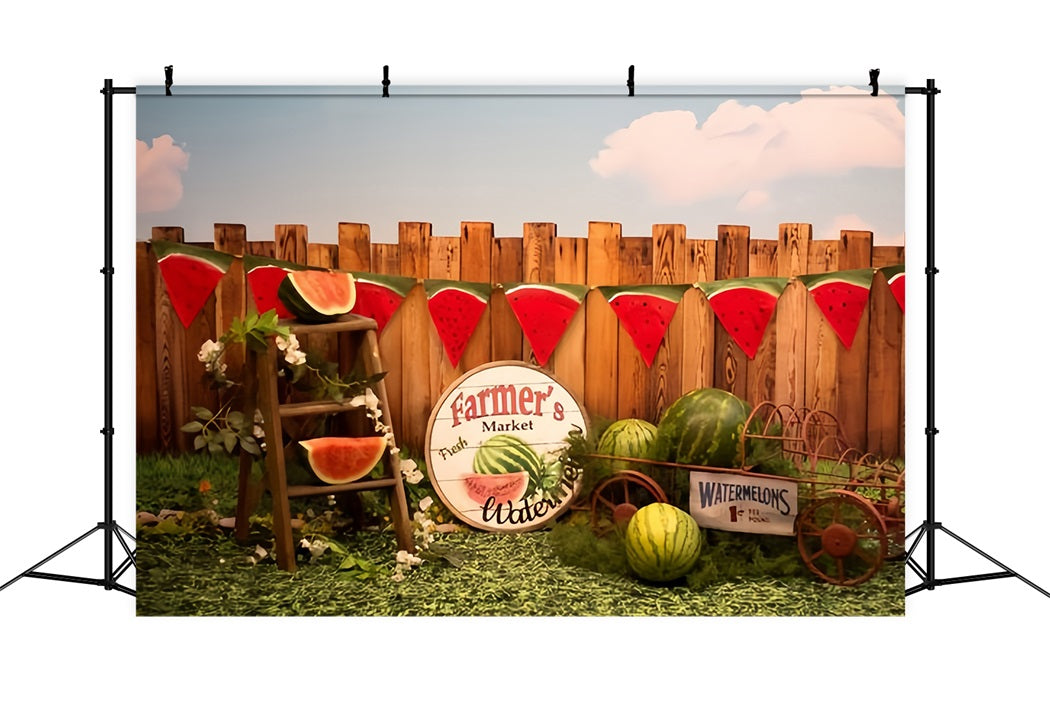 Summer Watermelon Market Wooden Fence Backdrop RR3-19