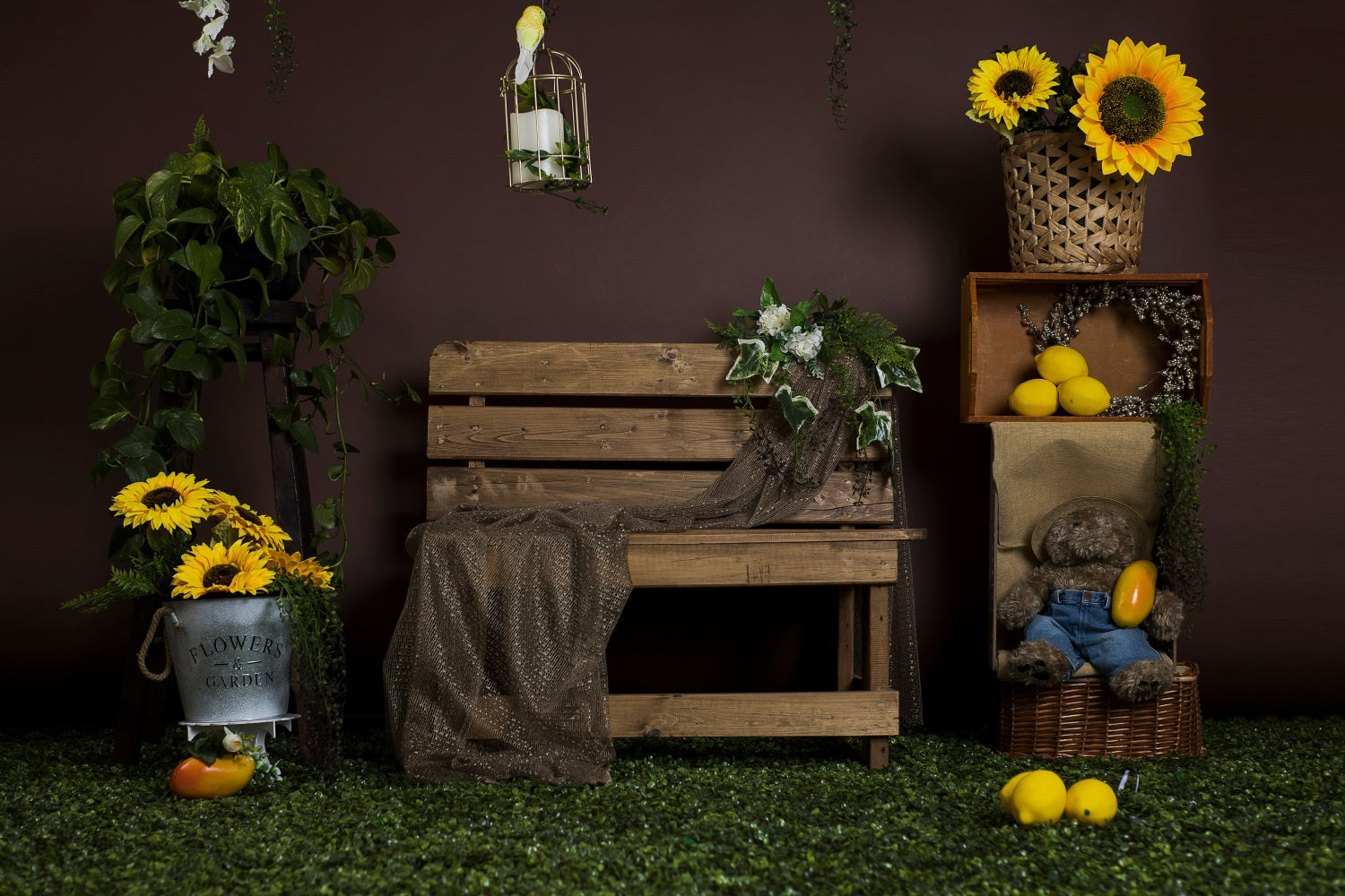 Summer Sunflower Bench Lemon Backdrop RR3-20