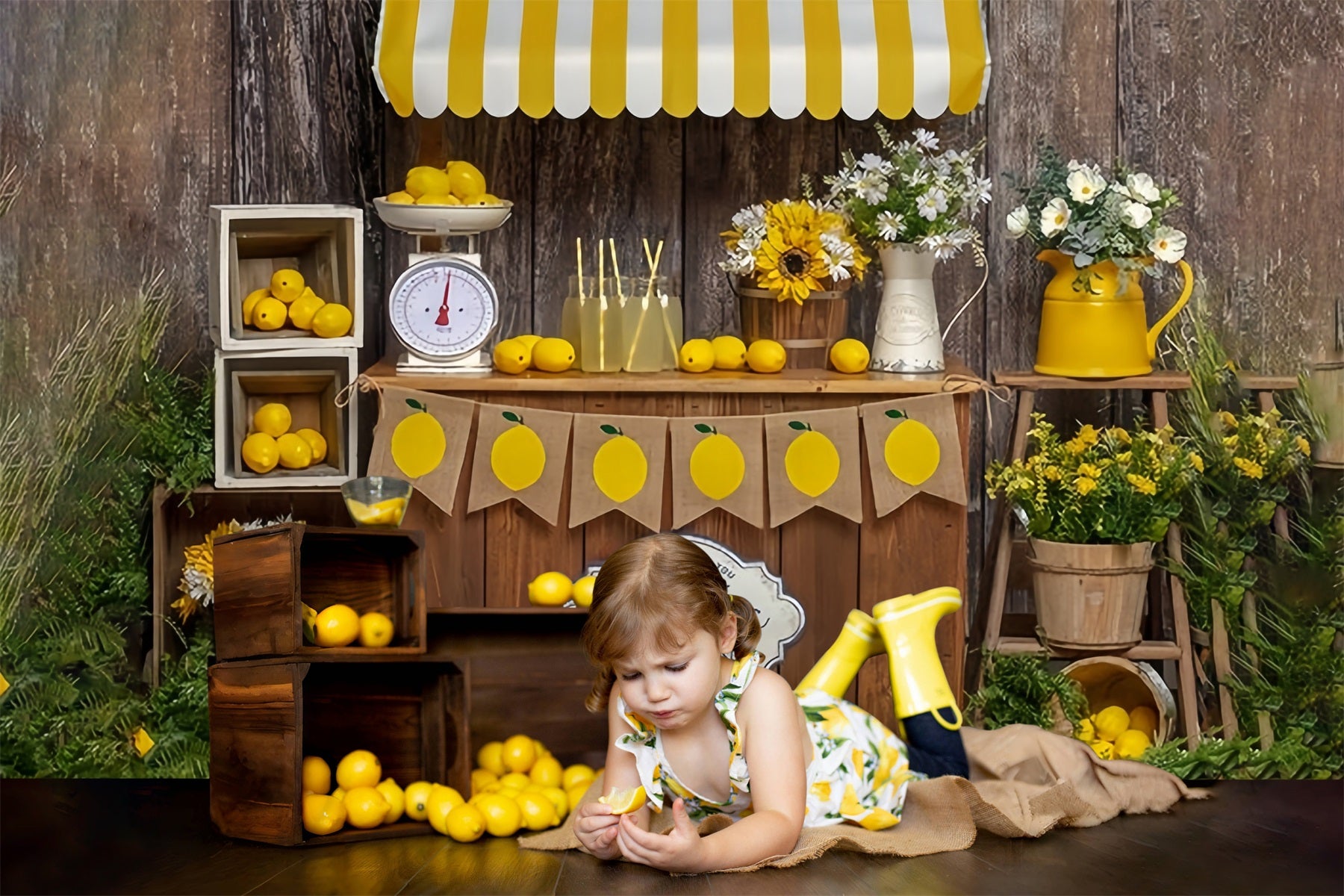 Summer Boardwalk Lemon Sale Booth Theme Backdrop RR3-24