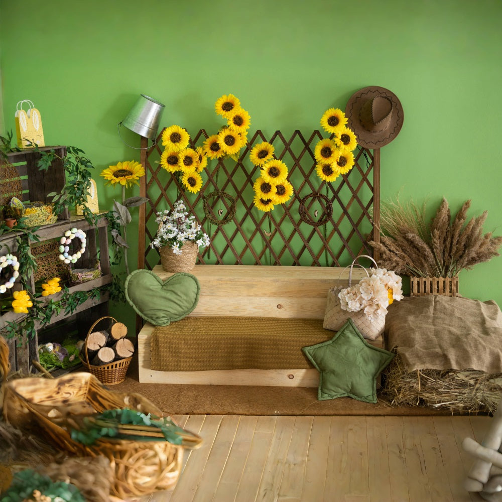 Summer Indoor Sunflower Rustic Backdrop RR3-25