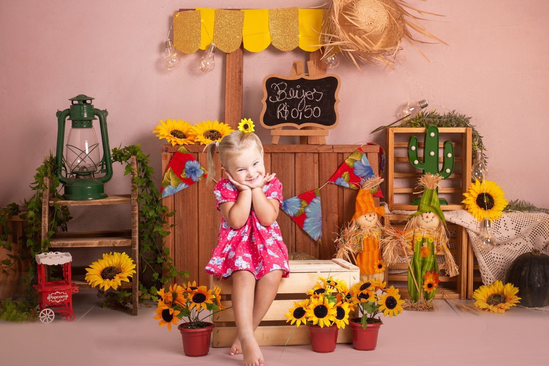 Summer Powder Wall Sunflower Sale Booth Backdrop RR3-26