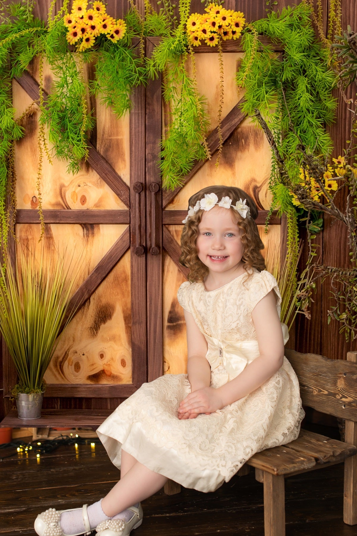 Spring Boardwalk Window Greenery Daisy Backdrop RR3-27