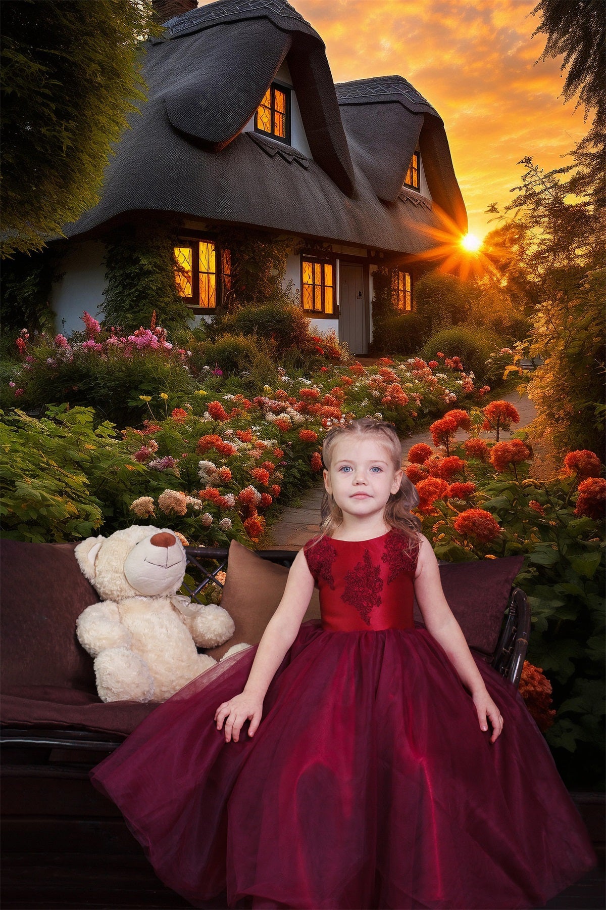 Sunset Flower Road Romantic Cabin Backdrop RR3-30