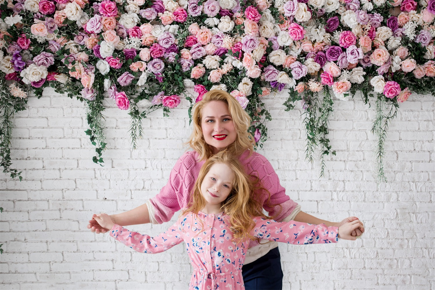 DBackdrop Colorful Rose White Brick Wall Backdrop RR3-35