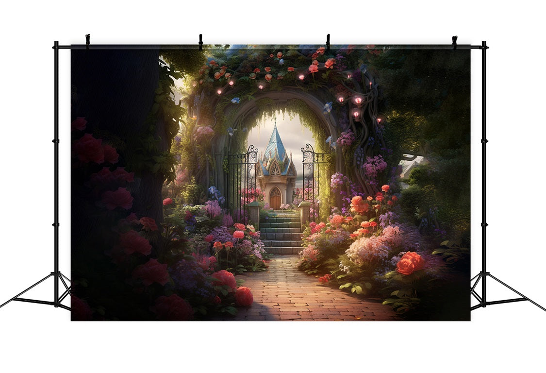 DBackdrop Mysterious Fairytale Castle Rose Garden Backdrop RR3-38