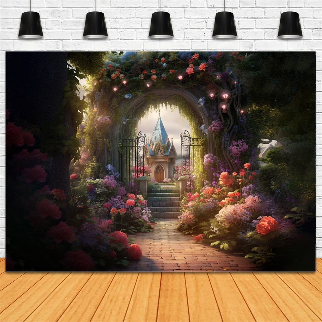 DBackdrop Mysterious Fairytale Castle Rose Garden Backdrop RR3-38