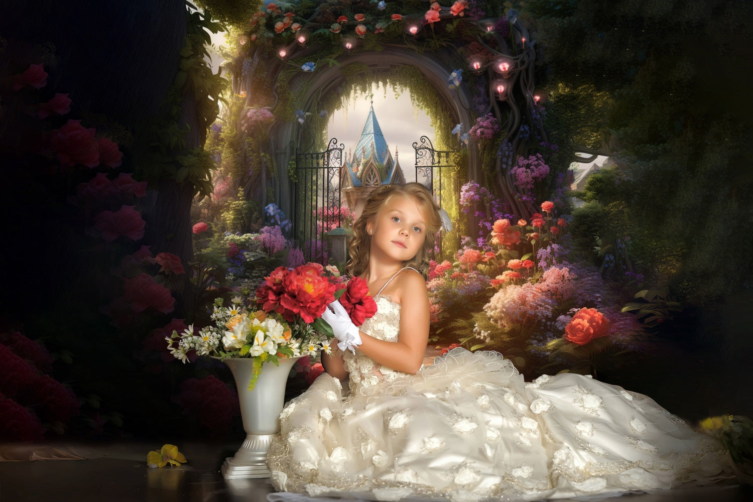 DBackdrop Mysterious Fairytale Castle Rose Garden Backdrop RR3-38