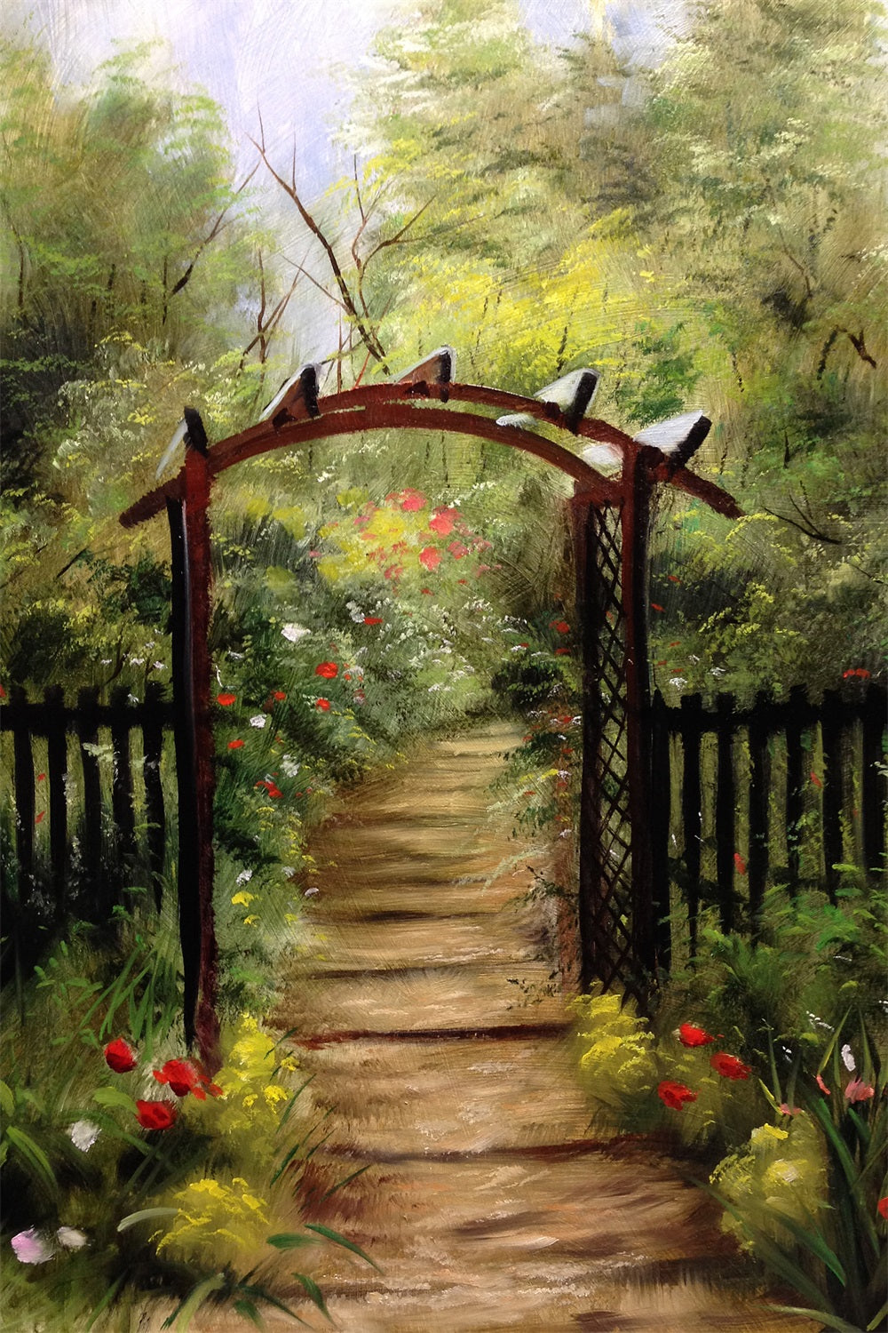 DBackdrop Spring Mystic Grove Wooden Door Trail Flower Backdrop RR3-40