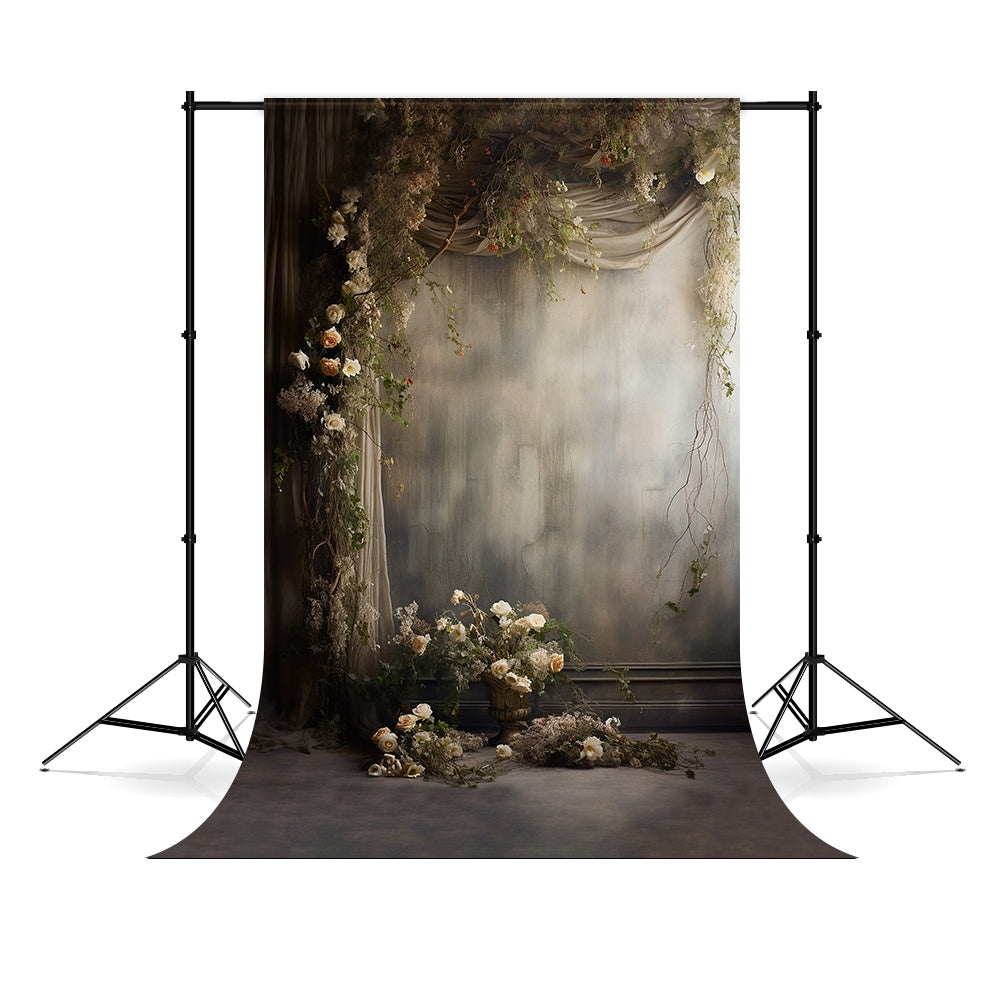 DBackdrop Nostalgic Style Rose Decorative Gray Tone Vintage Wall Backdrop RR4-01