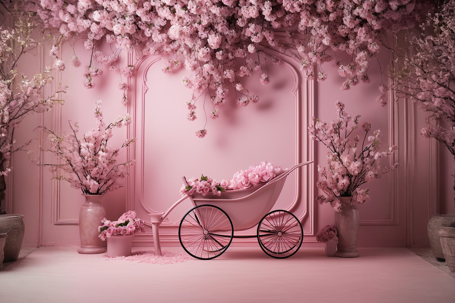 DBackdrop Pink Vintage Wall Cherry Blossom Rose Trolley Element Backdrop RR4-11