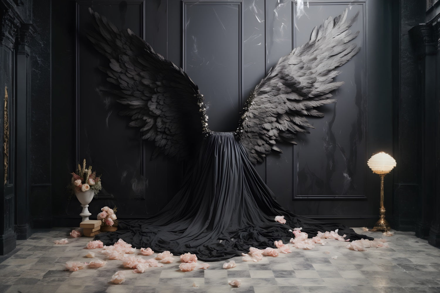 DBackdrop Black Classic Wall Mystery Black Angel Wings Backdrop RR4-16