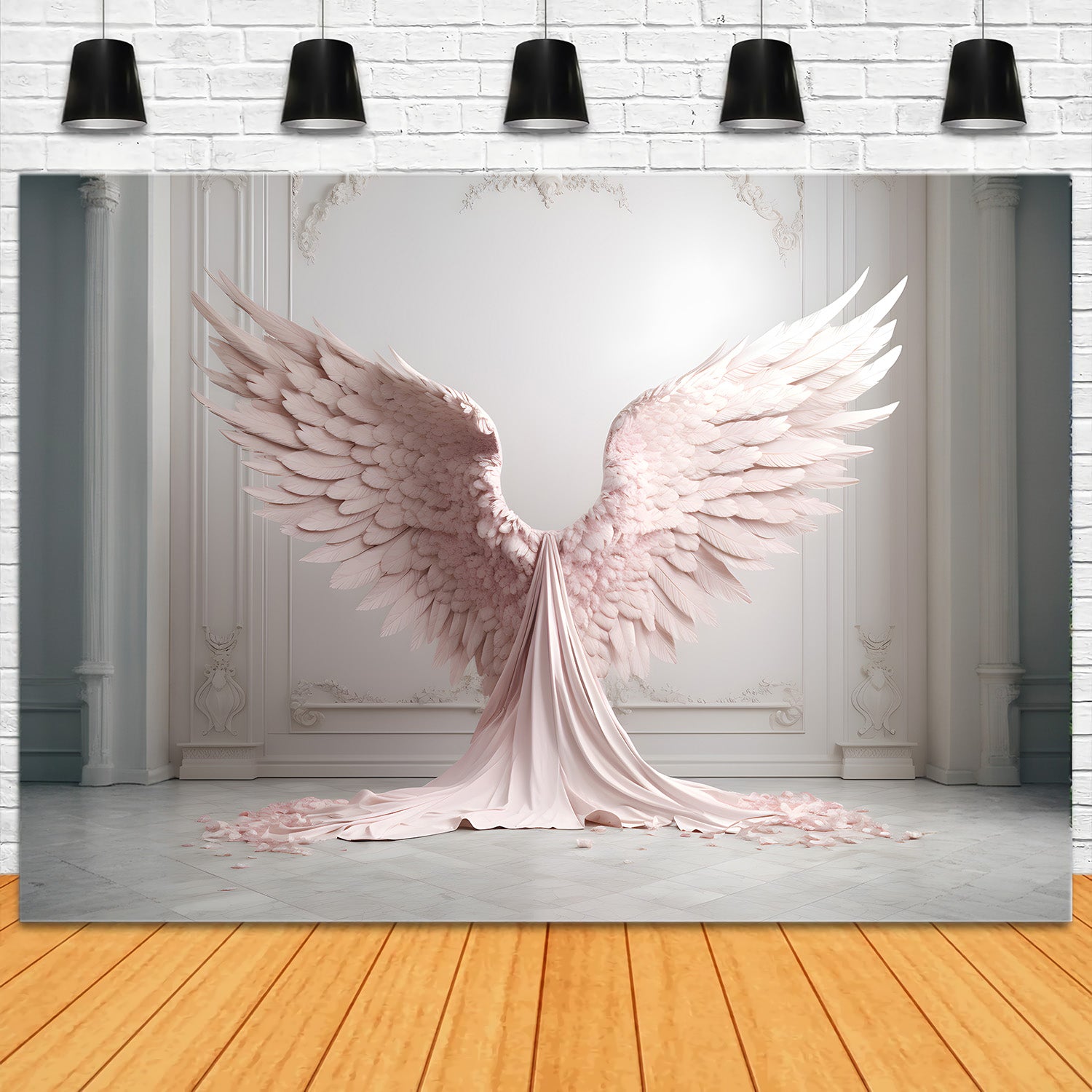 DBackdrop White Vintage Wall Pink Elegant Angel Wings Backdrop RR4-18