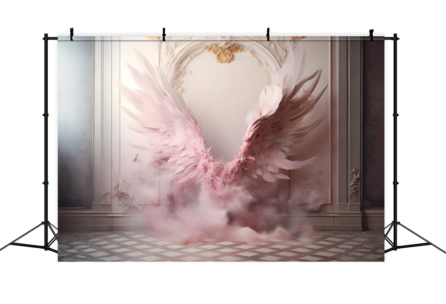 DBackdrop Vintage Wall Plaid Floor Pink Wings Backdrop RR4-29