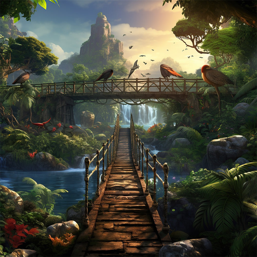 DBackdrop Mystic Forest Bird Hanging Bridge Backdrop RR4-45