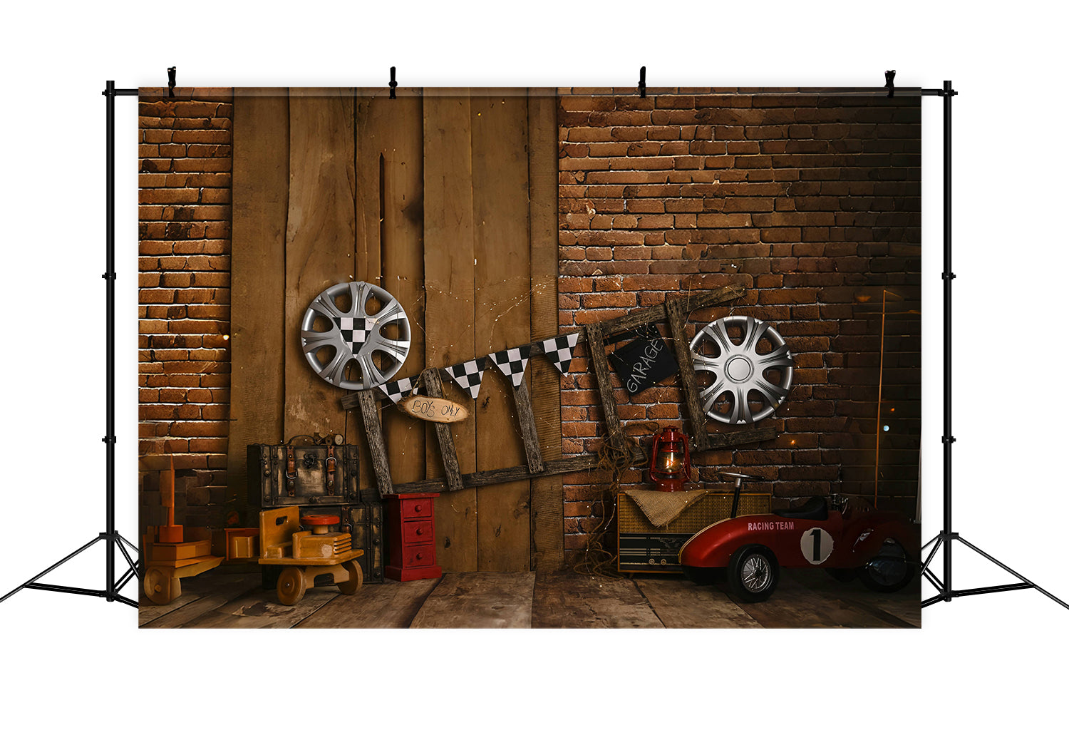 Father's Day Vintage Brick Wall Ladder Racing Tire Backdrop RR5-1