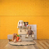 Cute Yellow Brick Wall Bunny Bear Doll Backdrop RR5-12