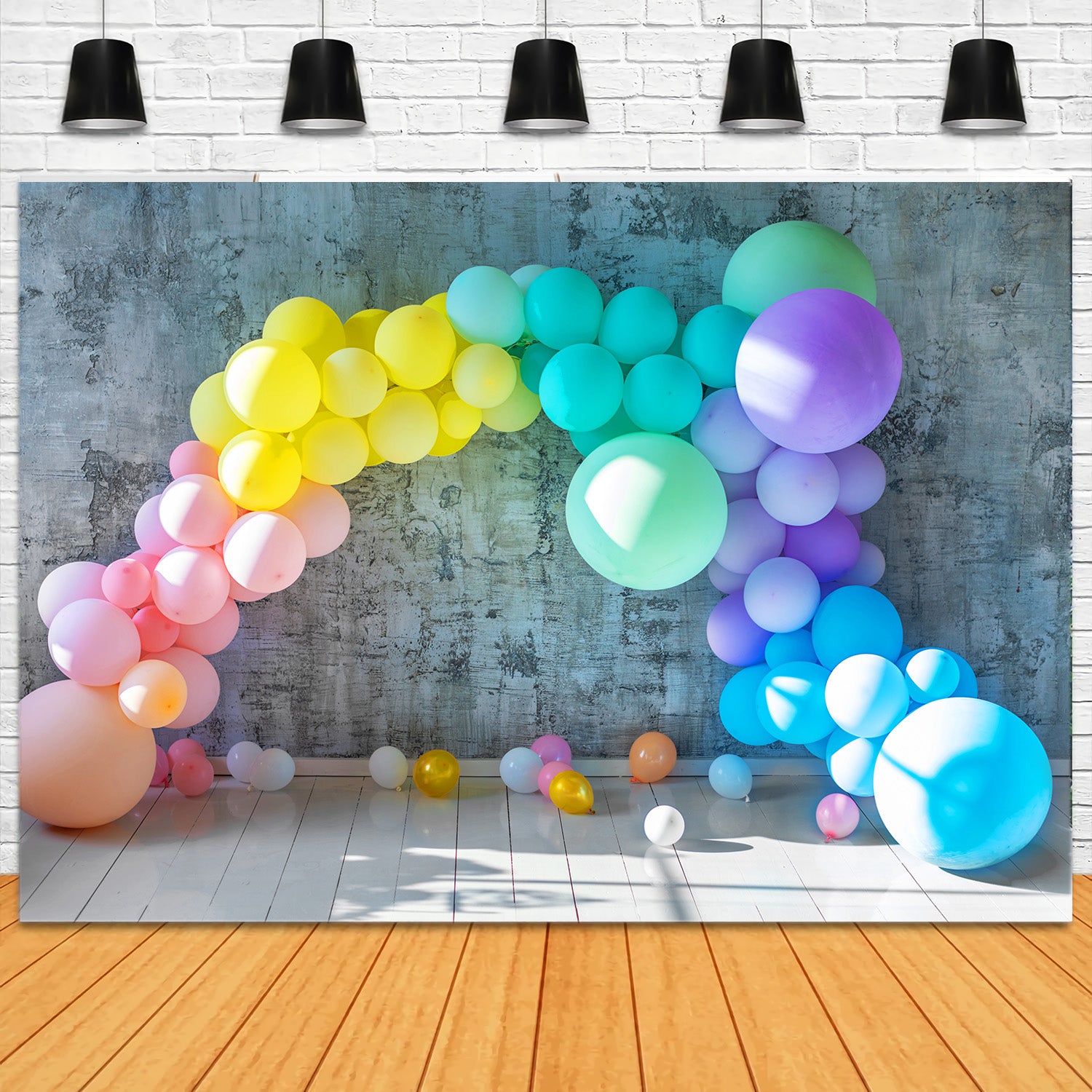 Colorful Balloons Abstract Brick Wall Backdrop UK RR5-30