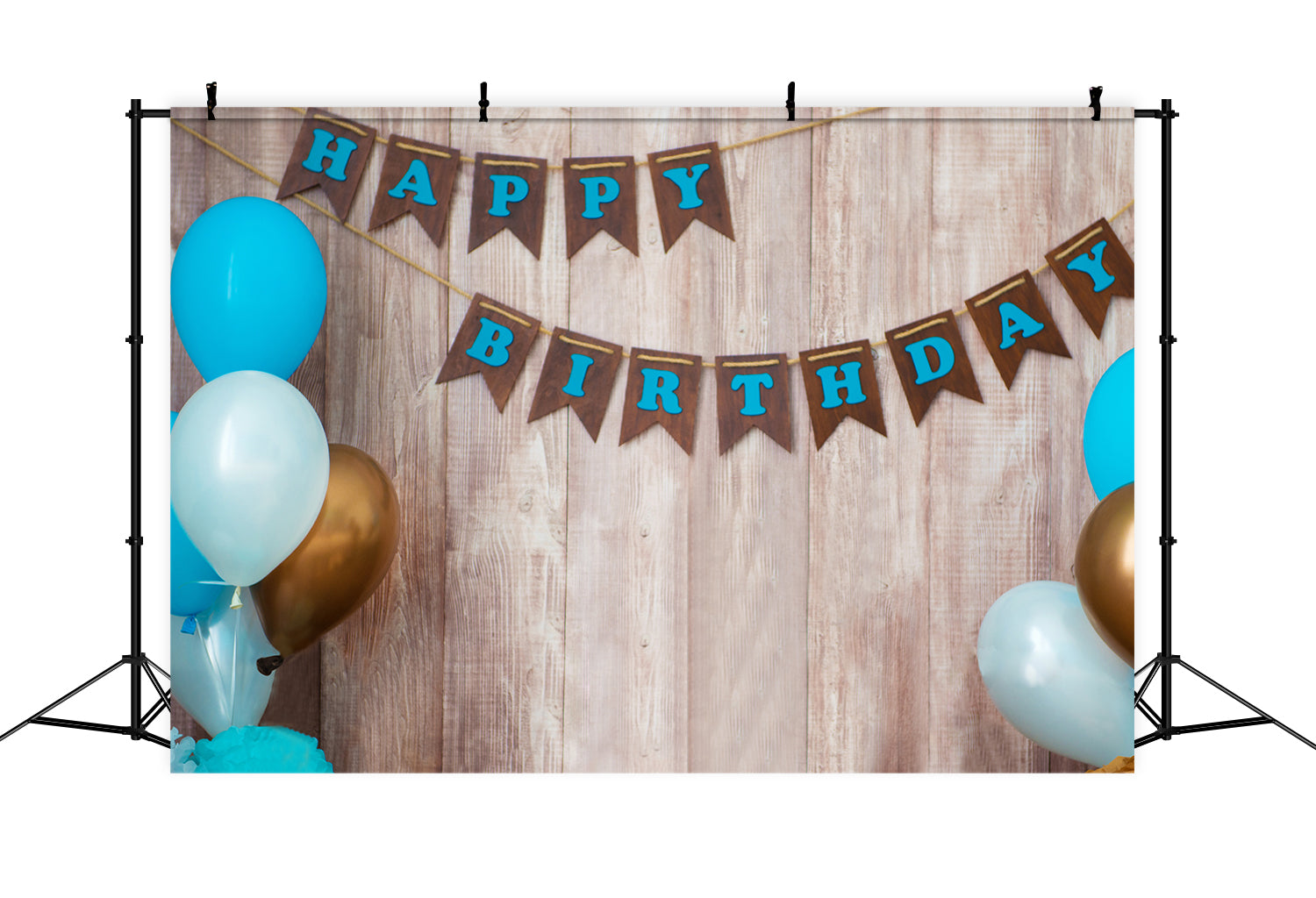 Happy Birthday Banner Balloons Wood Backdrop UK RR5-31