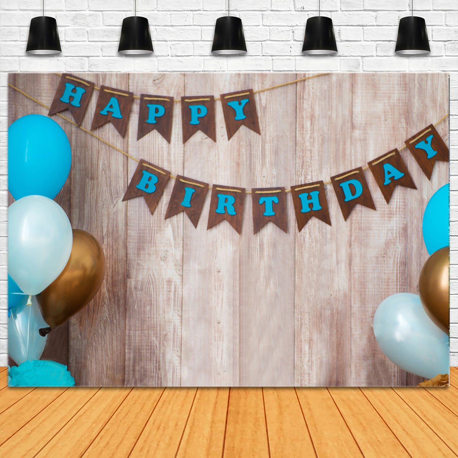 Happy Birthday Banner Balloons Wood Backdrop UK RR5-31