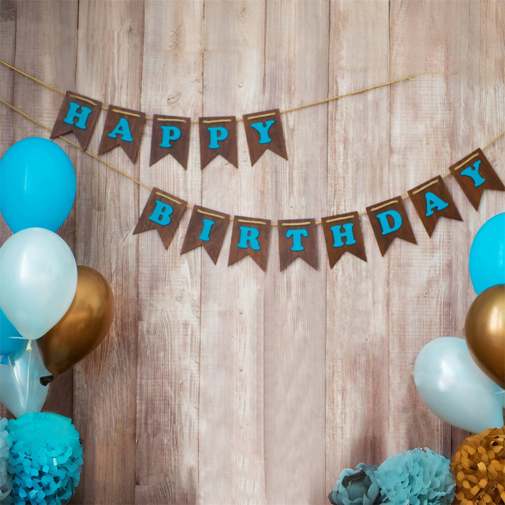 Happy Birthday Banner Balloons Wood Backdrop UK RR5-31