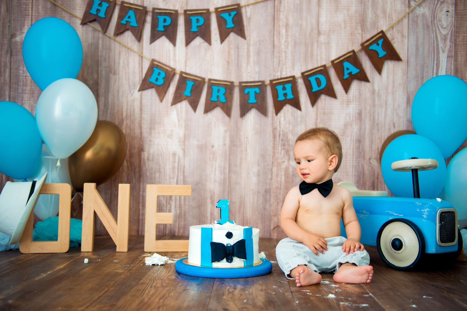 Happy Birthday Banner Balloons Wood Backdrop UK RR5-31