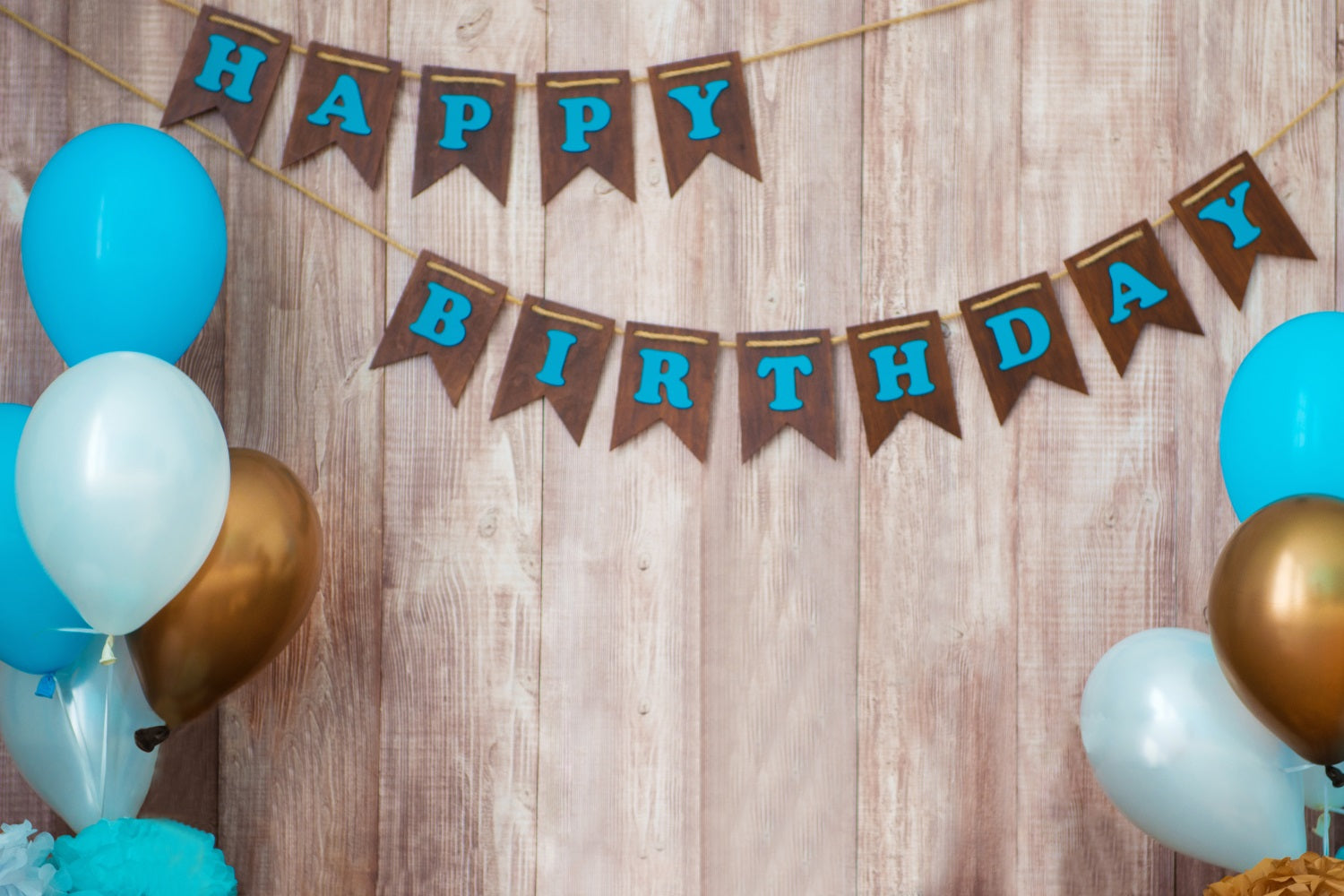 Happy Birthday Banner Balloons Wood Backdrop UK RR5-31