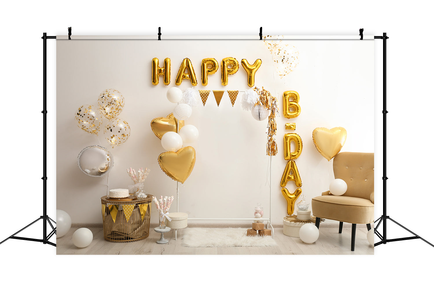 Golden Balloons Birthday Party Decor Backdrop UK RR5-32