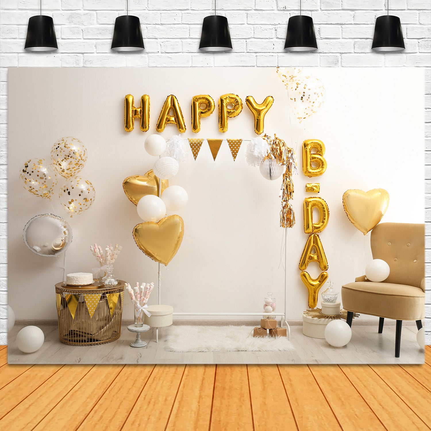 Golden Balloons Birthday Party Decor Backdrop UK RR5-32