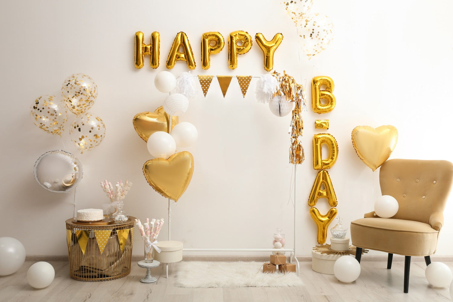 Golden Balloons Birthday Party Decor Backdrop UK RR5-32