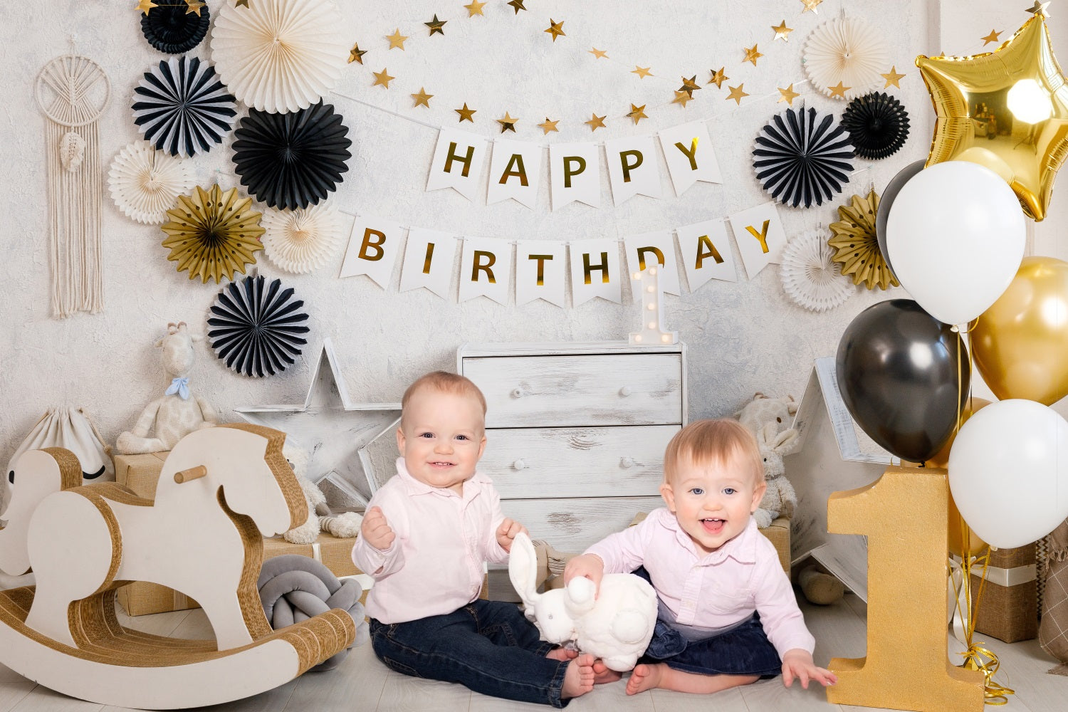 1st Birthday Party Gold Balloons Backdrop UK RR5-35