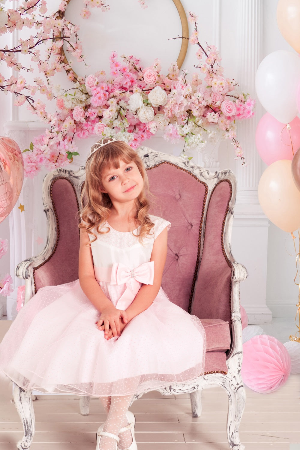 Pink Floral Backdrop for Baby 1st Birthday UK RR5-36