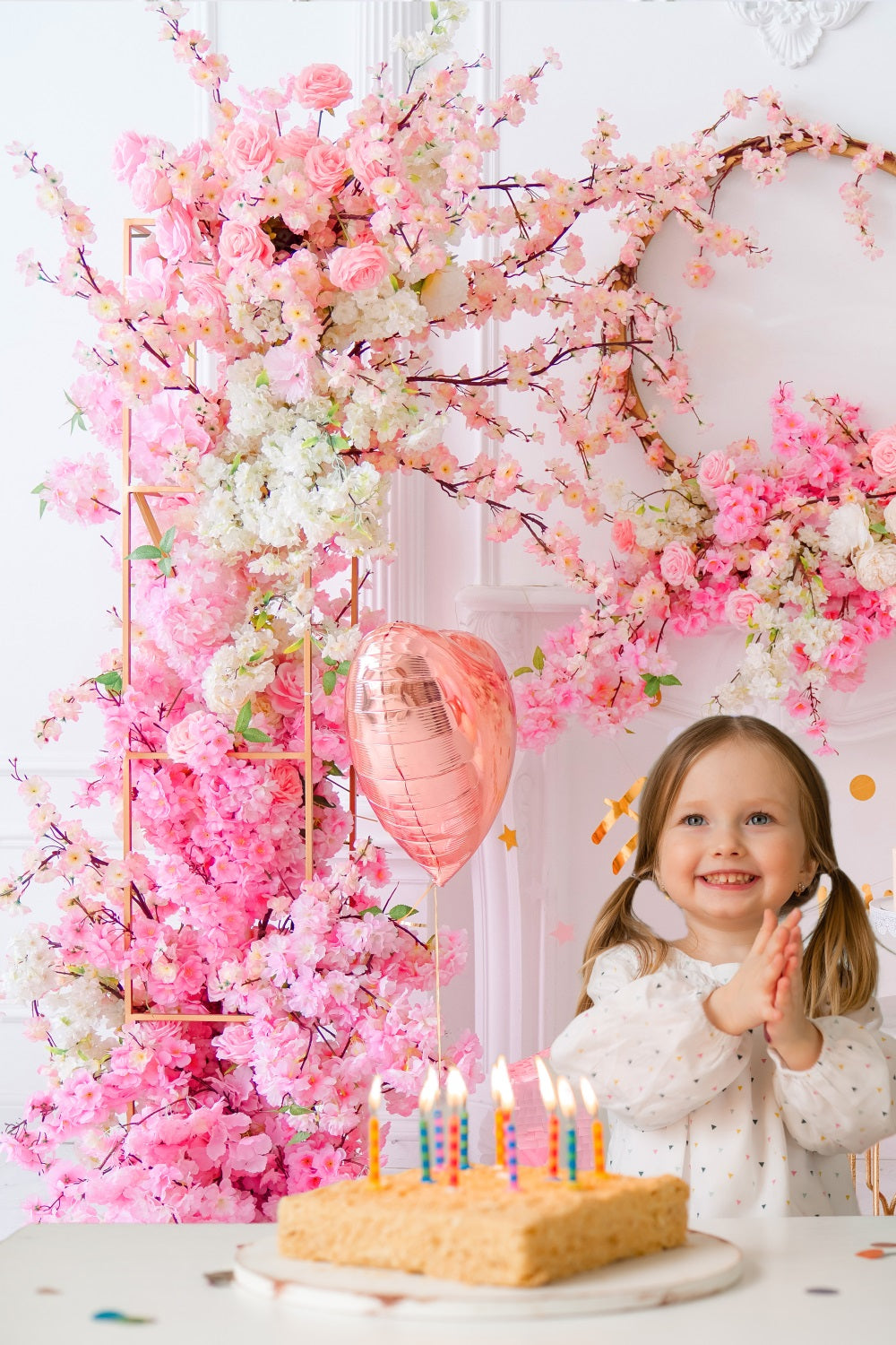 Pink Floral Backdrop for Baby 1st Birthday UK RR5-36