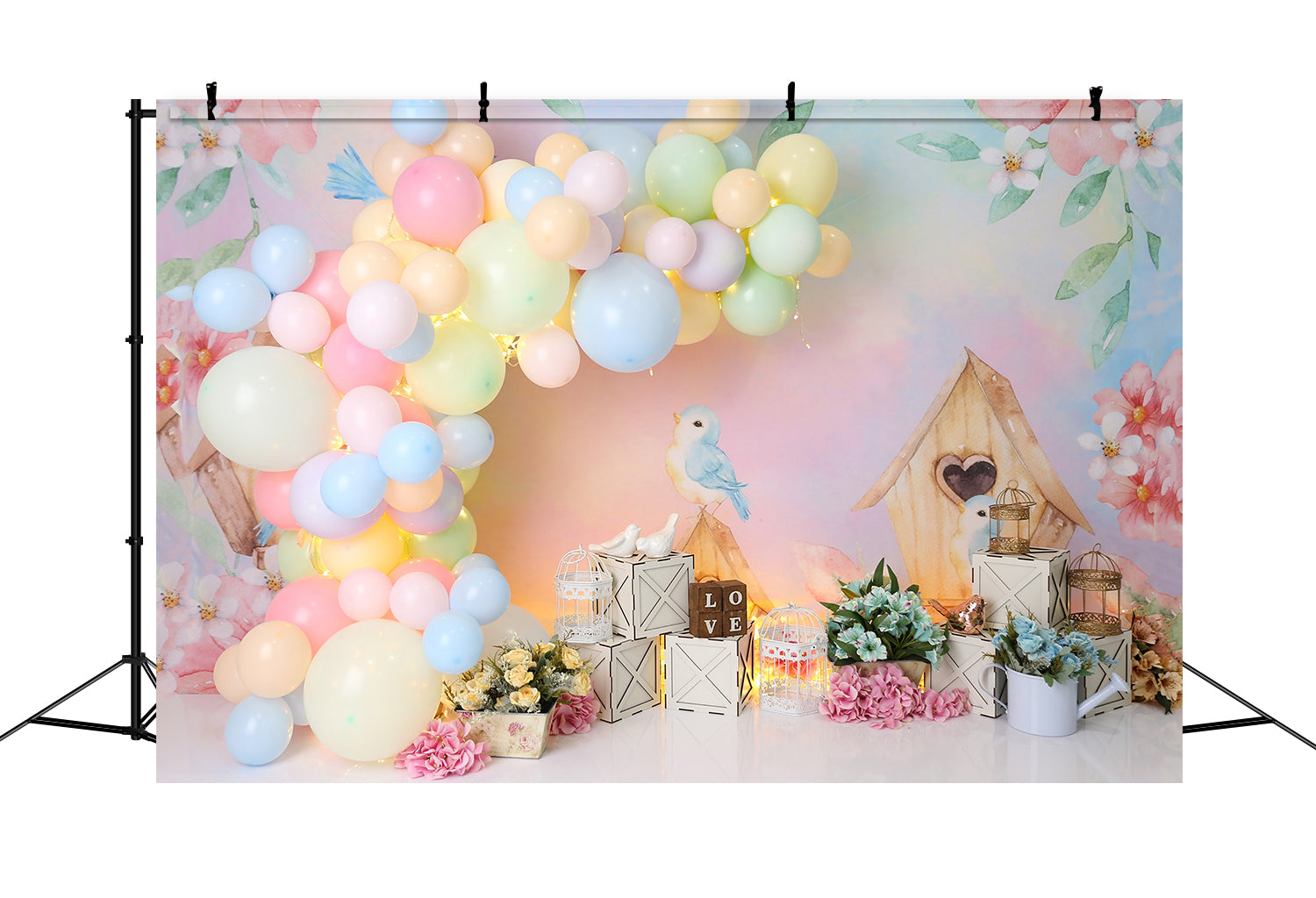 Watercolor Flower Kid’s Birthday Backdrop UK RR5-38