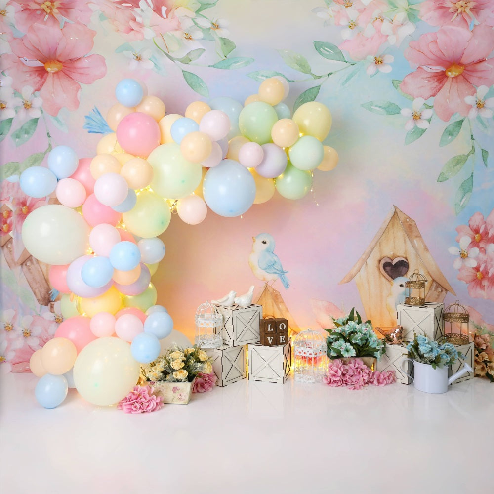 Watercolor Flower Kid’s Birthday Backdrop UK RR5-38