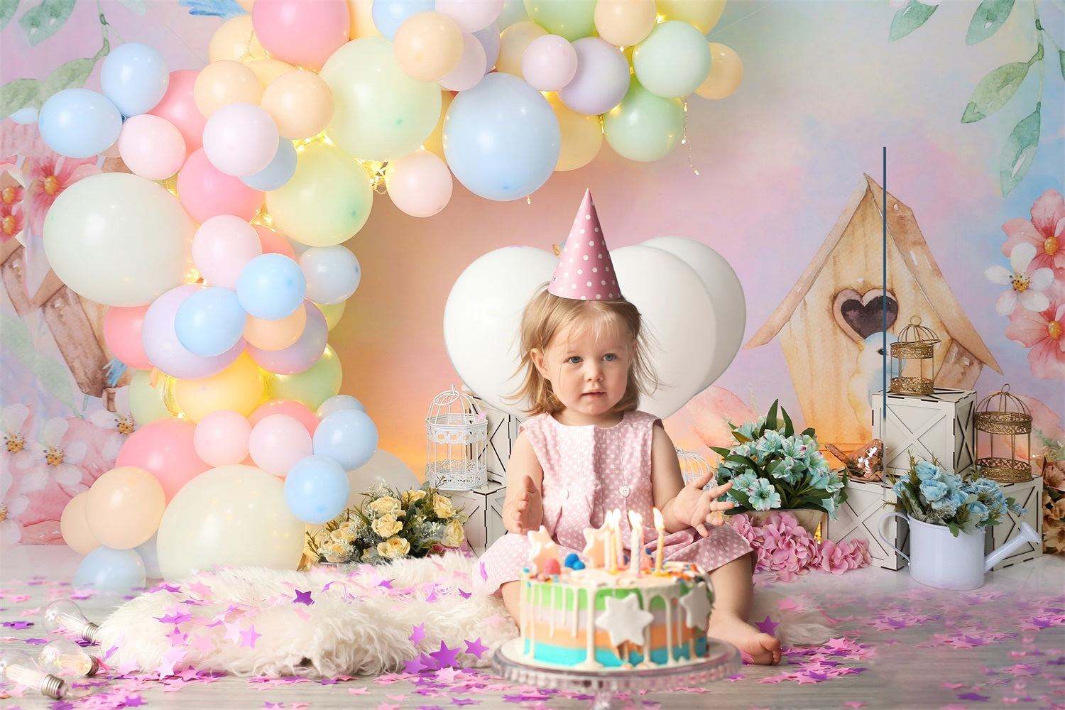 Watercolor Flower Kid’s Birthday Backdrop UK RR5-38