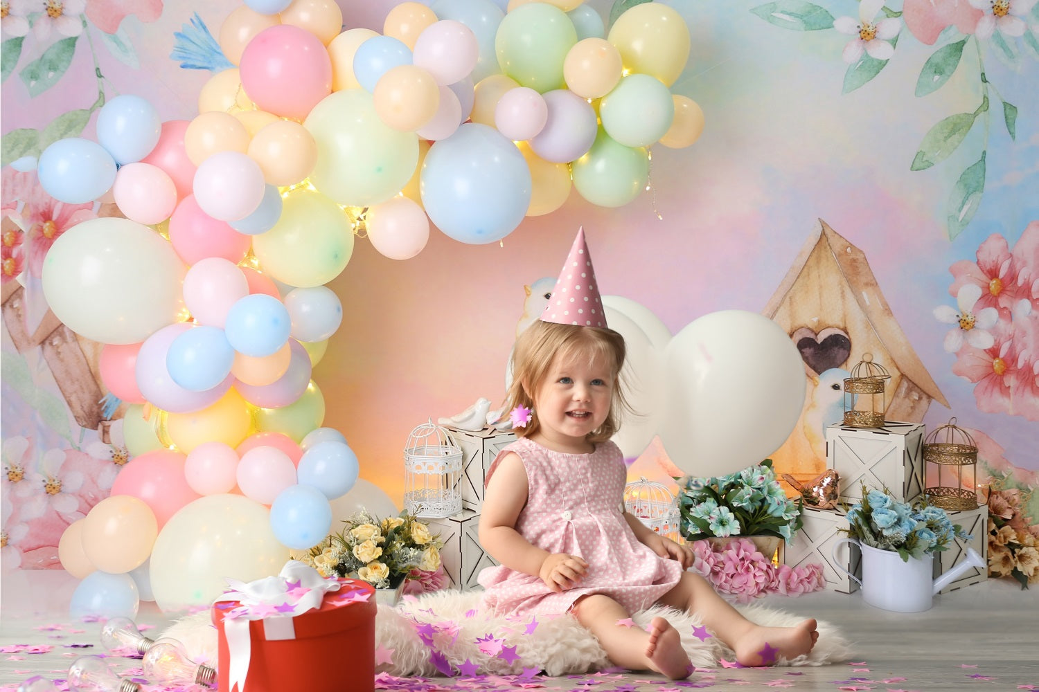 Watercolor Flower Kid’s Birthday Backdrop UK RR5-38