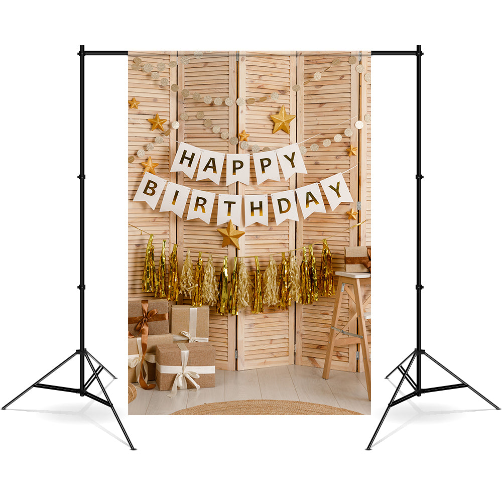 Wooden Shutters Star Happy Birthday Backdrop UK RR5-42